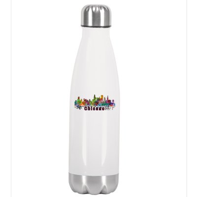 Chicago Skyline Paint Splatter Stainless Steel Insulated Water Bottle