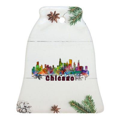 Chicago Skyline Paint Splatter Ceramic Bell Ornament