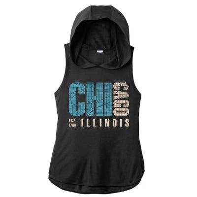 Chicago Vintage Emblem Ladies PosiCharge Tri-Blend Wicking Draft Hoodie Tank