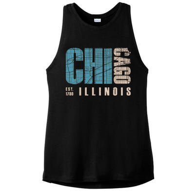 Chicago Vintage Emblem Ladies PosiCharge Tri-Blend Wicking Tank