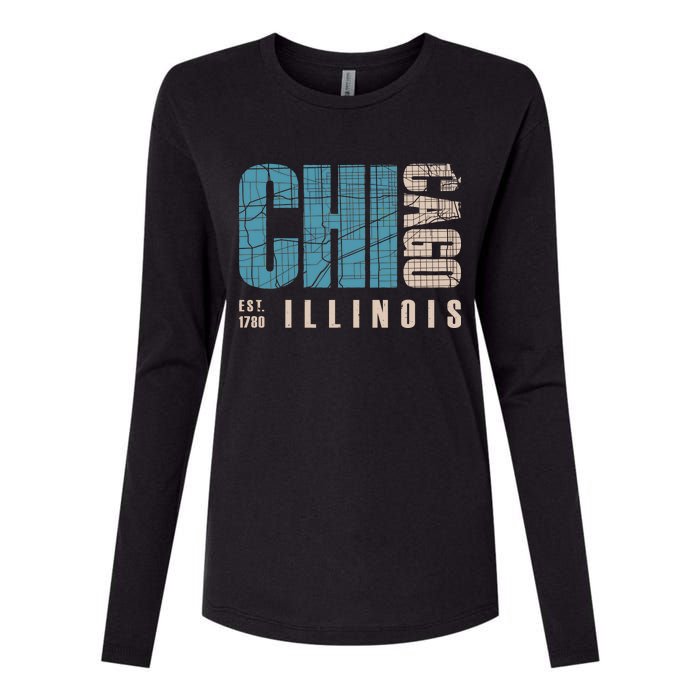 Chicago Vintage Emblem Womens Cotton Relaxed Long Sleeve T-Shirt