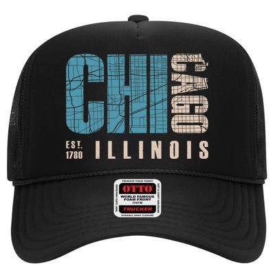 Chicago Vintage Emblem High Crown Mesh Back Trucker Hat