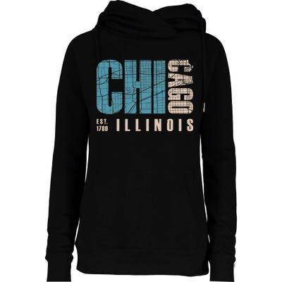 Chicago Vintage Emblem Womens Funnel Neck Pullover Hood