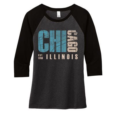 Chicago Vintage Emblem Women's Tri-Blend 3/4-Sleeve Raglan Shirt