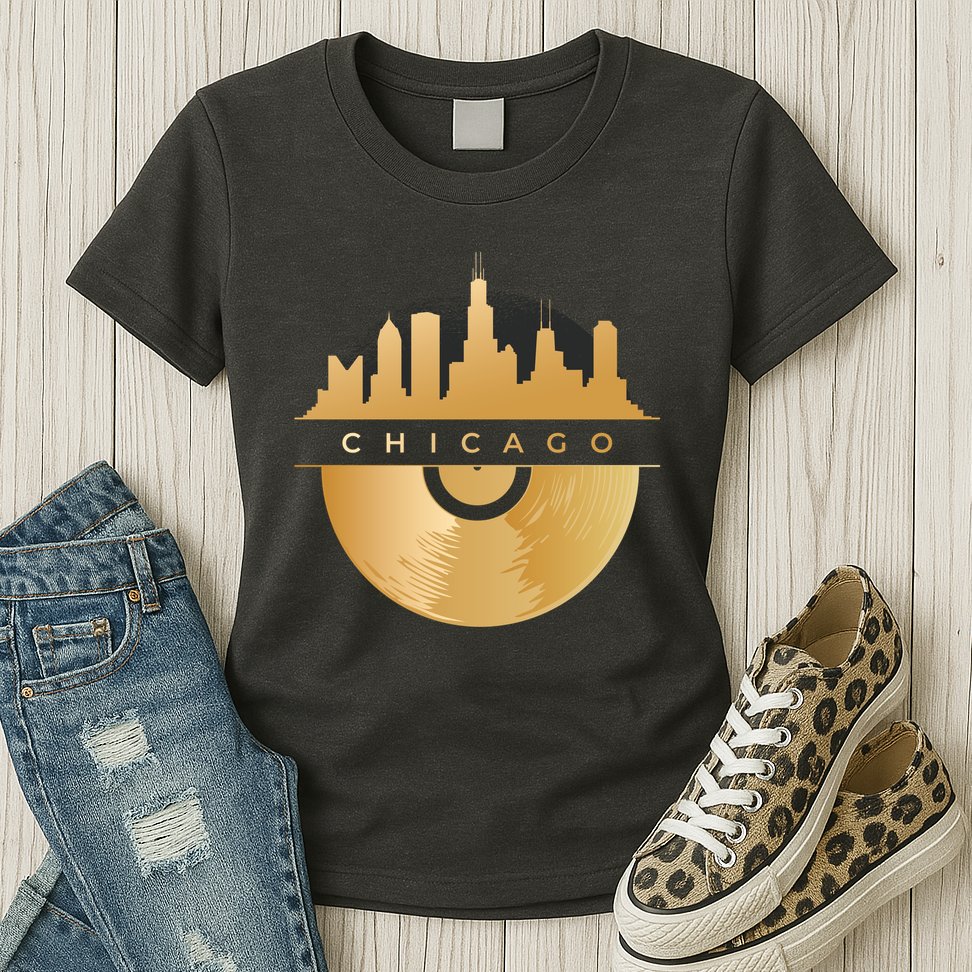 Chicago Vinyl Skyline Womens T-Shirt