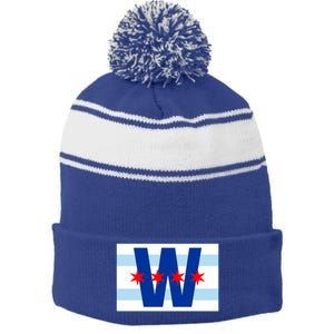 Chicago W Flag Stripe Pom Pom Beanie