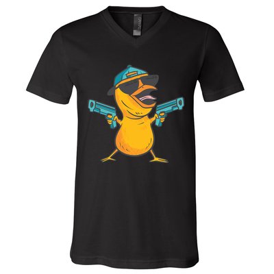 Chick Cartoon With Guns V-Neck T-Shirt