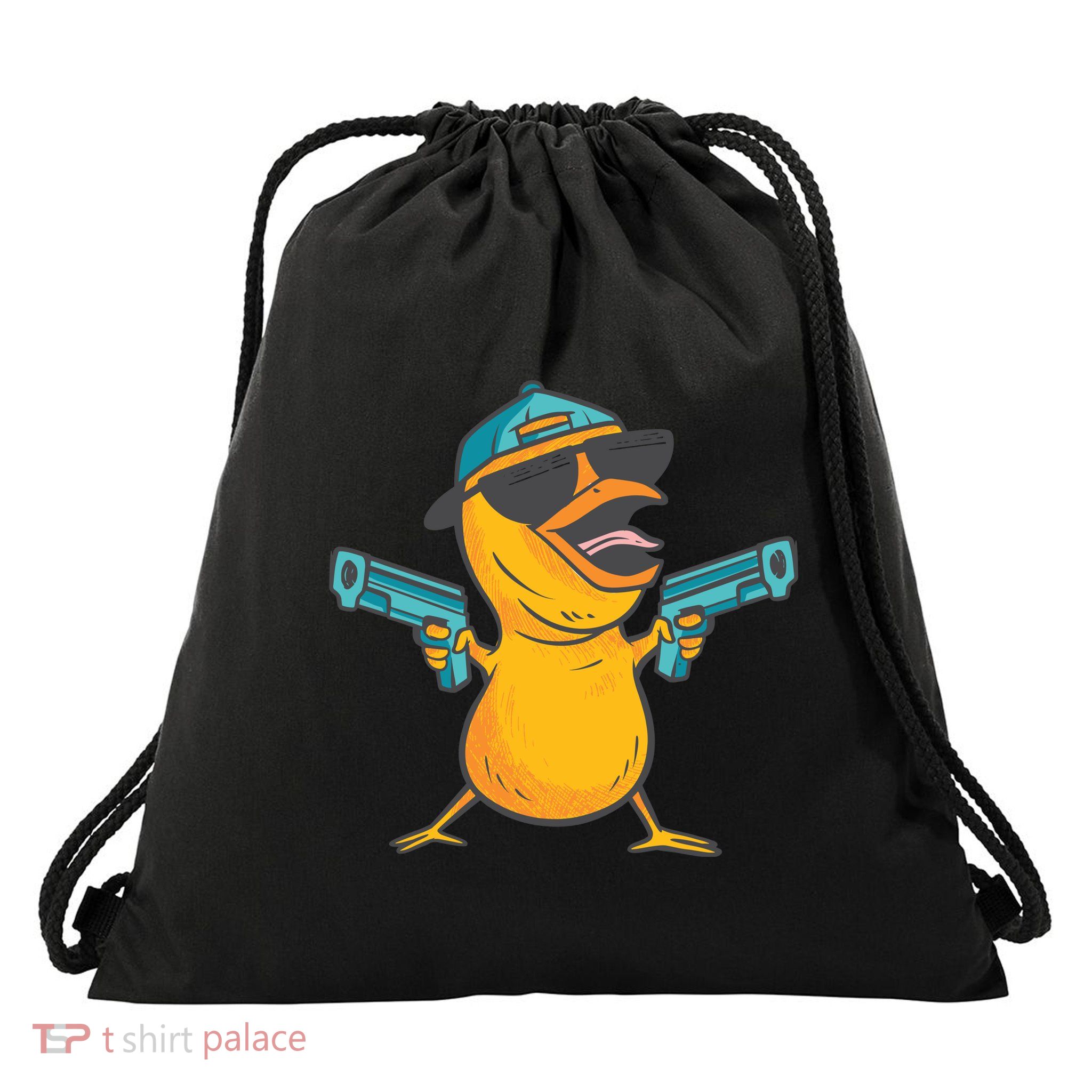 Chick Cartoon With Guns Drawstring Bag
