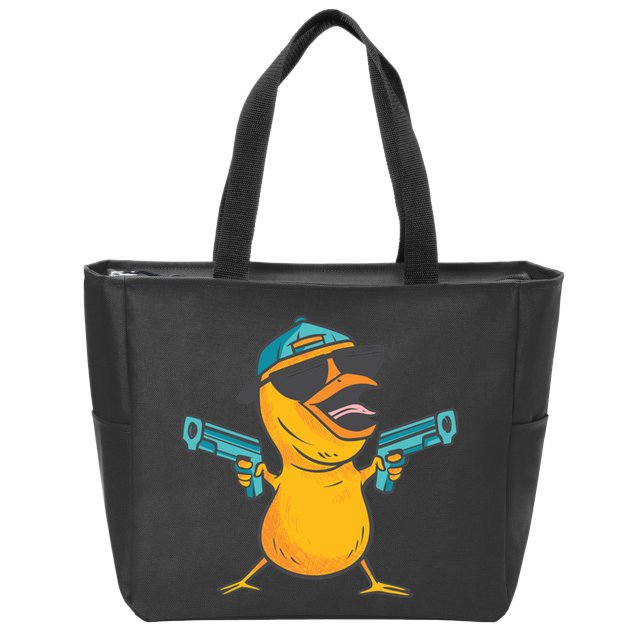 Chick Cartoon With Guns Zip Tote Bag