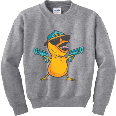Chick Cartoon With Guns Kids Sweatshirt