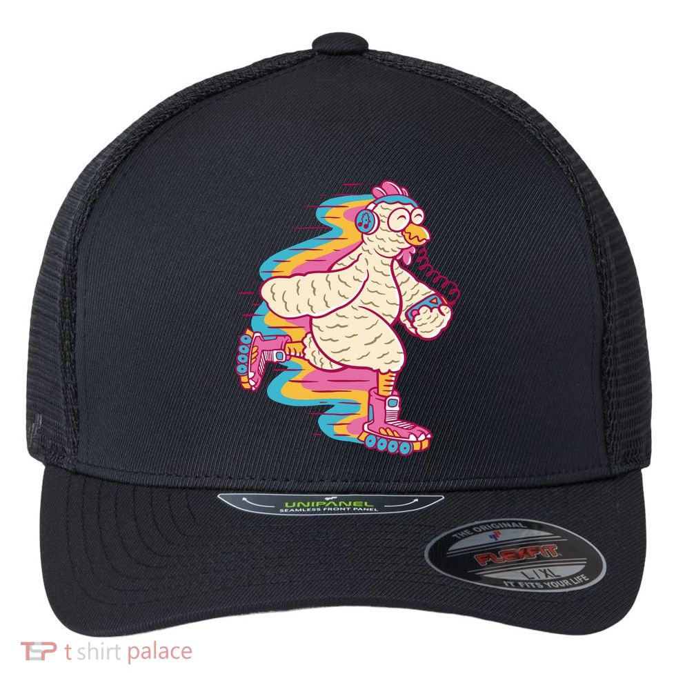 Chicken Roller Skating Flexfit Unipanel Trucker Cap