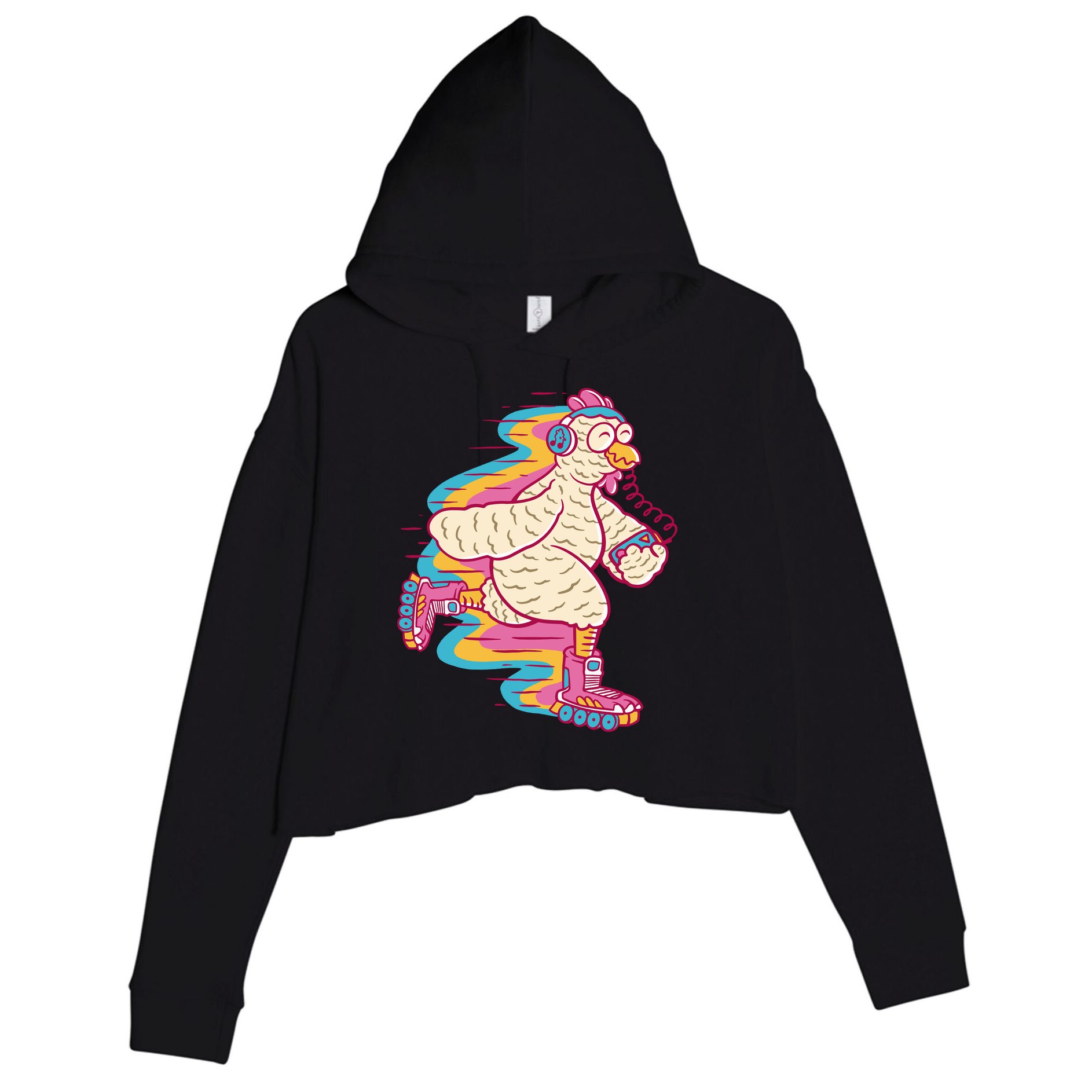 Chicken Roller Skating Crop Fleece Hoodie