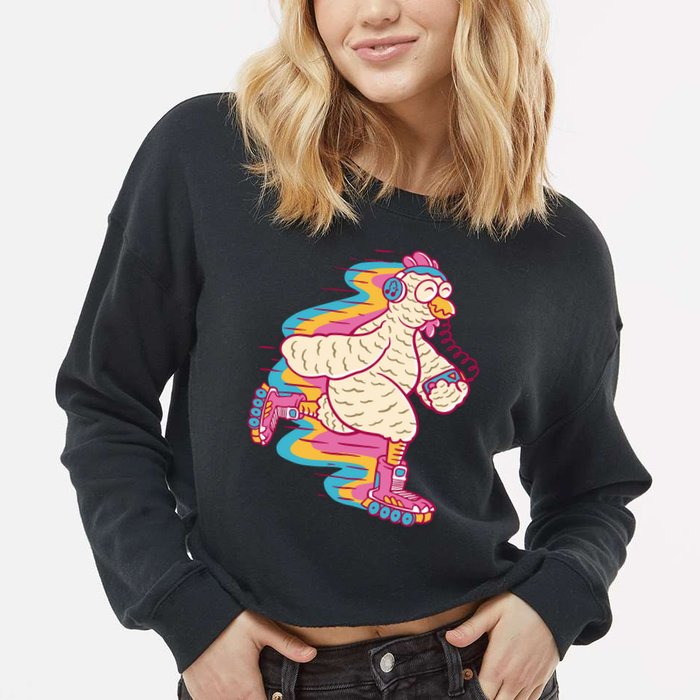 Chicken Roller Skating Cropped Pullover Crew
