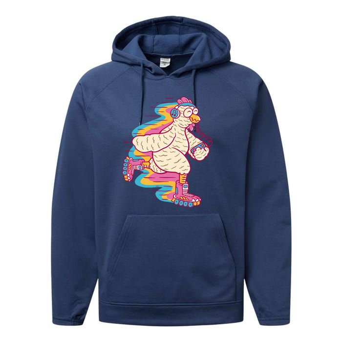 Chicken Roller Skating Performance Fleece Hoodie