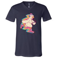 Chicken Roller Skating V-Neck T-Shirt