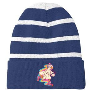 Chicken Roller Skating Striped Beanie with Solid Band