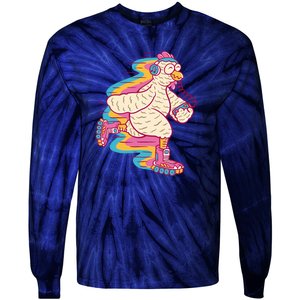 Chicken Roller Skating Tie-Dye Long Sleeve Shirt