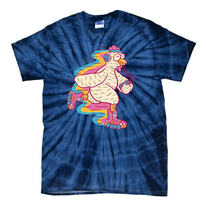 Chicken Roller Skating Tie-Dye T-Shirt