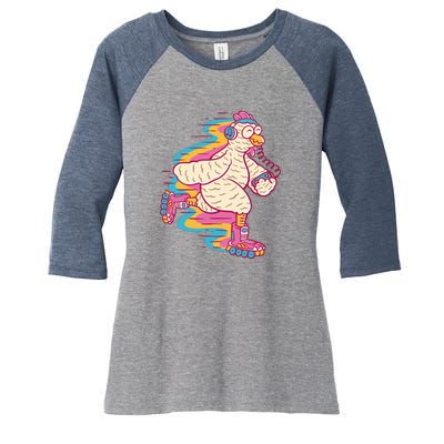 Chicken Roller Skating Women's Tri-Blend 3/4-Sleeve Raglan Shirt