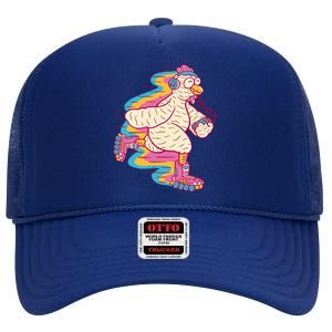 Chicken Roller Skating High Crown Mesh Back Trucker Hat