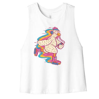 Chicken Roller Skating Women's Racerback Cropped Tank