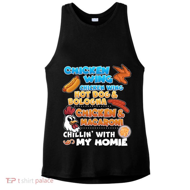Chicken Wing Hot Dog Bologna Macaroni Homie Ladies PosiCharge Tri-Blend Wicking Tank