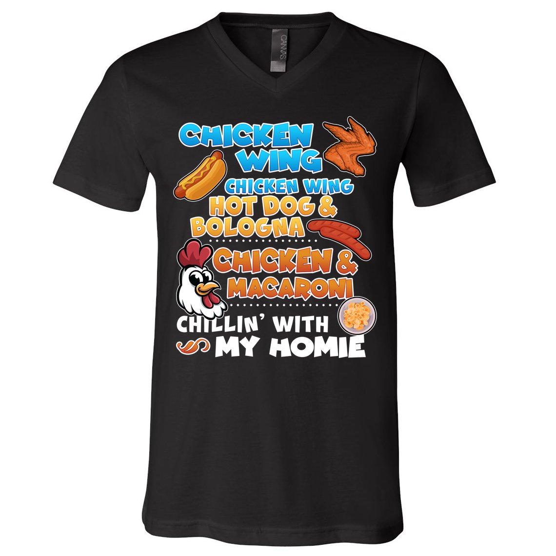 Chicken Wing Hot Dog Bologna Macaroni Homie V-Neck T-Shirt