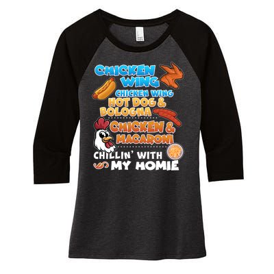 Chicken Wing Hot Dog Bologna Macaroni Homie Women's Tri-Blend 3/4-Sleeve Raglan Shirt