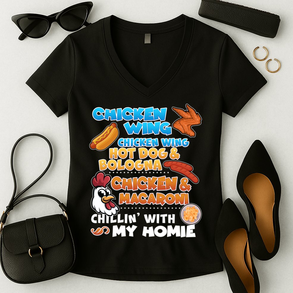 Chicken Wing Hot Dog Bologna Macaroni Homie Women's V-Neck T-Shirt
