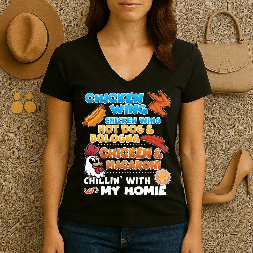 Chicken Wing Hot Dog Bologna Macaroni Homie Women's V-Neck T-Shirt