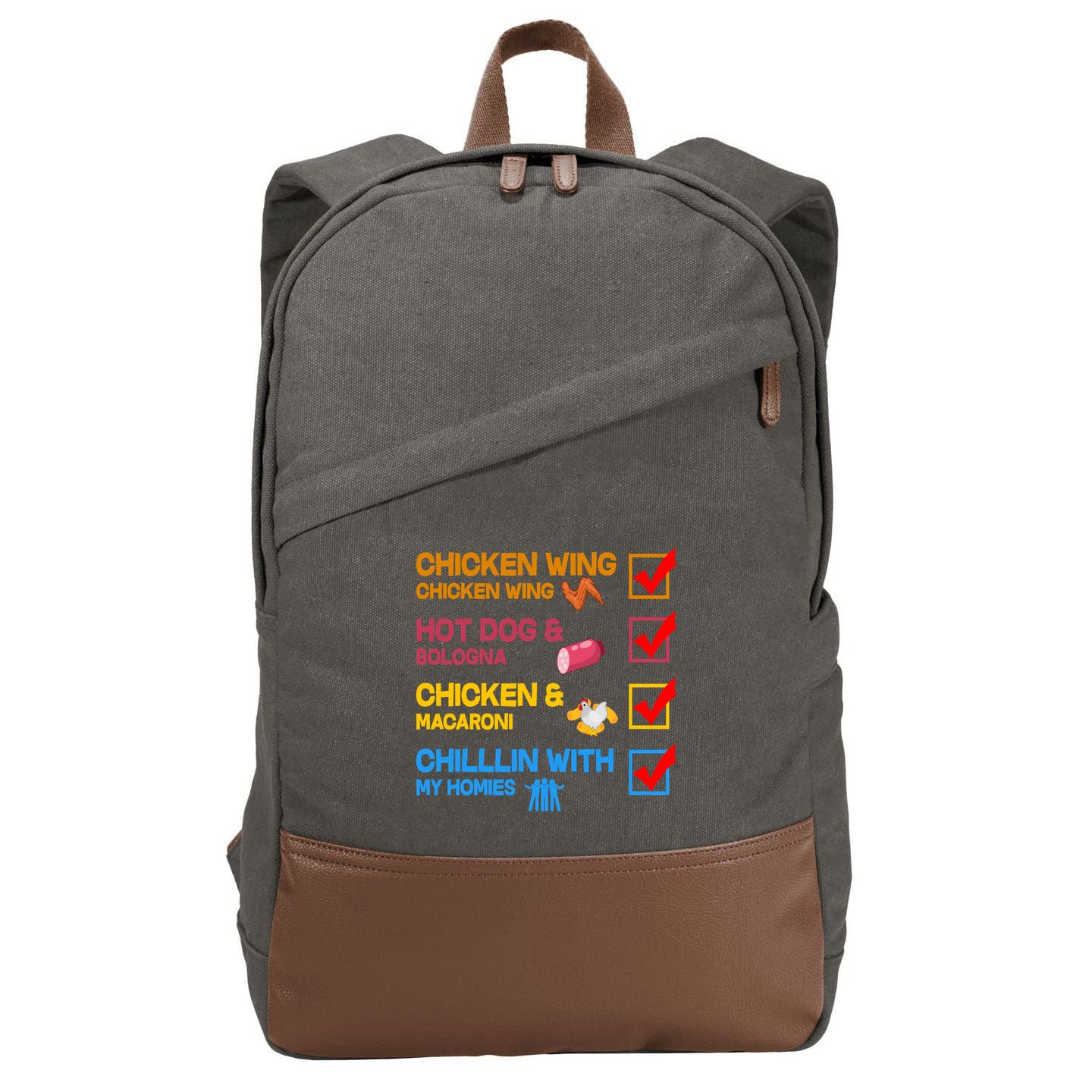 Chicken Wing Hot Dog Macaroni Chillin With My Homies Cotton Canvas Backpack