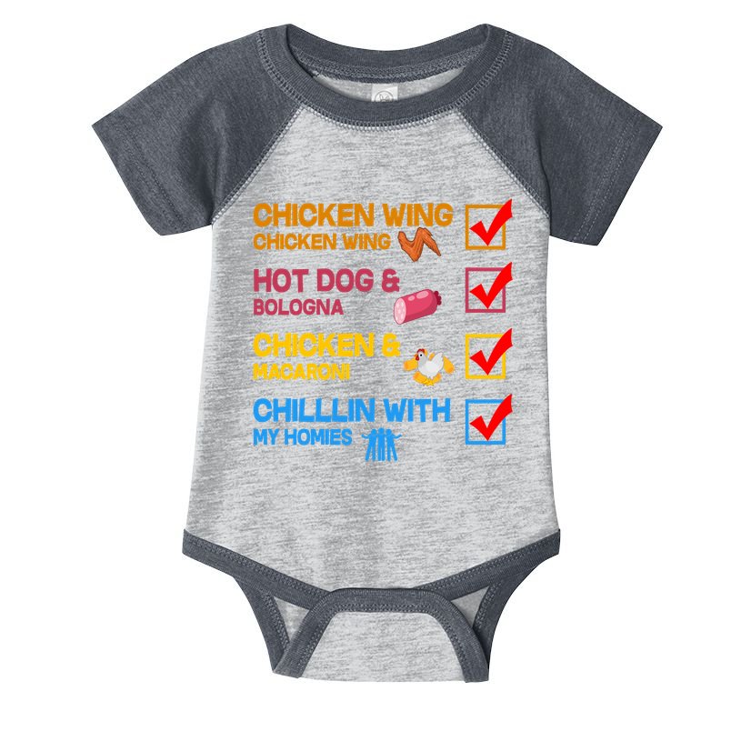 Chicken Wing Hot Dog Macaroni Chillin With My Homies Infant Baby Jersey Bodysuit