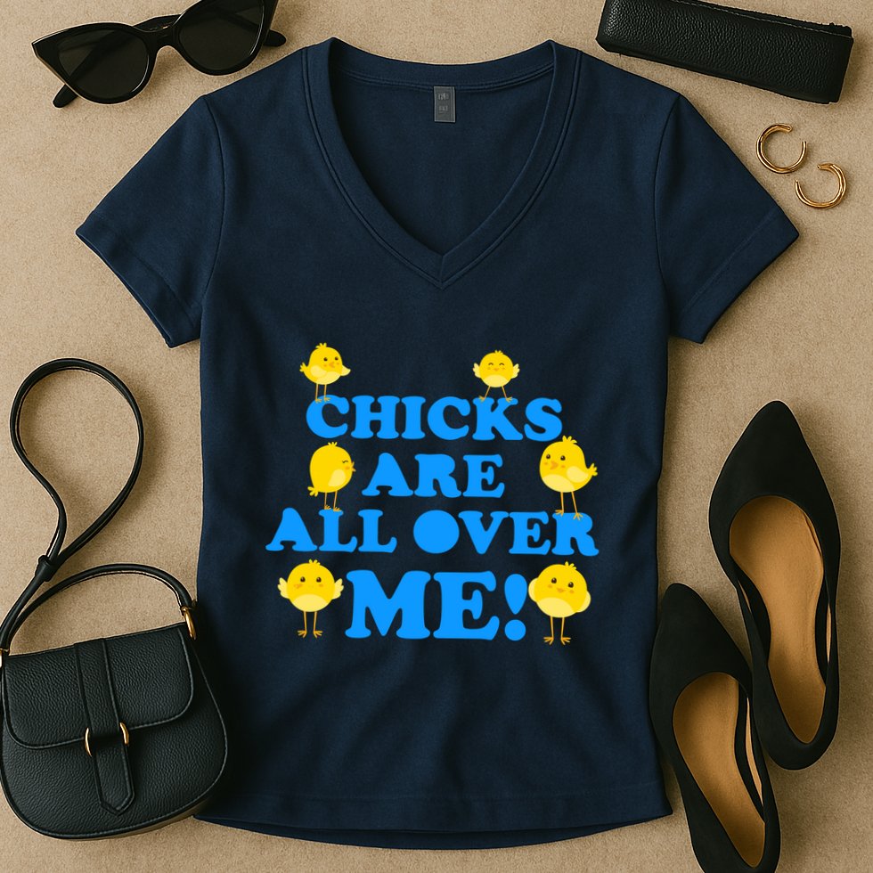 Chicks Are All Over Me Funny Baby Chick Easter Women's V-Neck T-Shirt