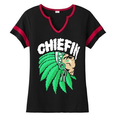 Chiefin Smoke Weed Native American Ladies Halftime Notch Neck Tee