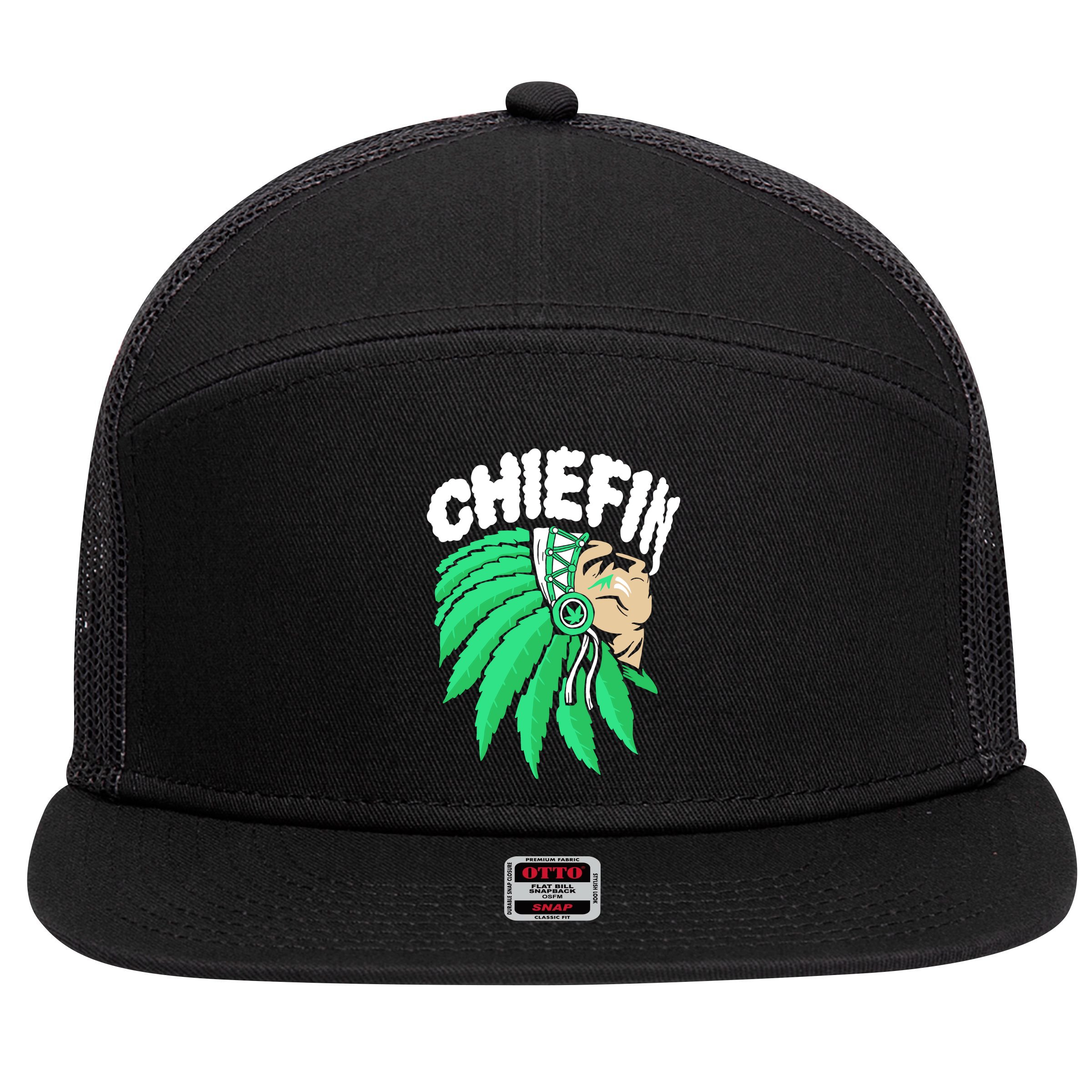Chiefin Smoke Weed Native American 7 Panel Mesh Trucker Snapback Hat