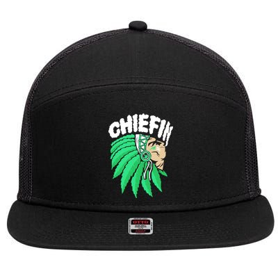 Chiefin Smoke Weed Native American 7 Panel Mesh Trucker Snapback Hat