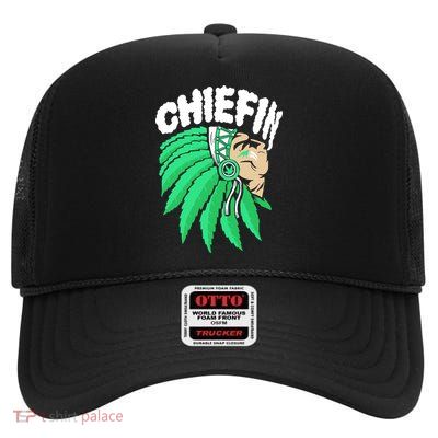 Chiefin Smoke Weed Native American High Crown Mesh Back Trucker Hat