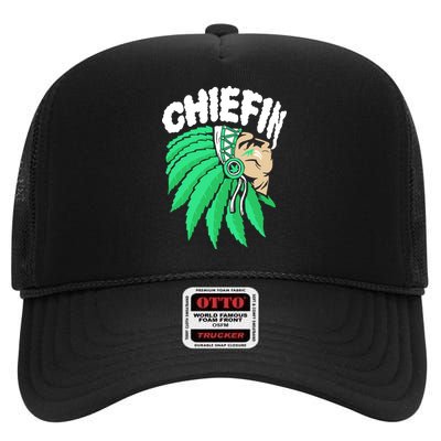 Chiefin Smoke Weed Native American High Crown Mesh Back Trucker Hat