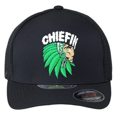 Chiefin Smoke Weed Native American Flexfit Unipanel Trucker Cap