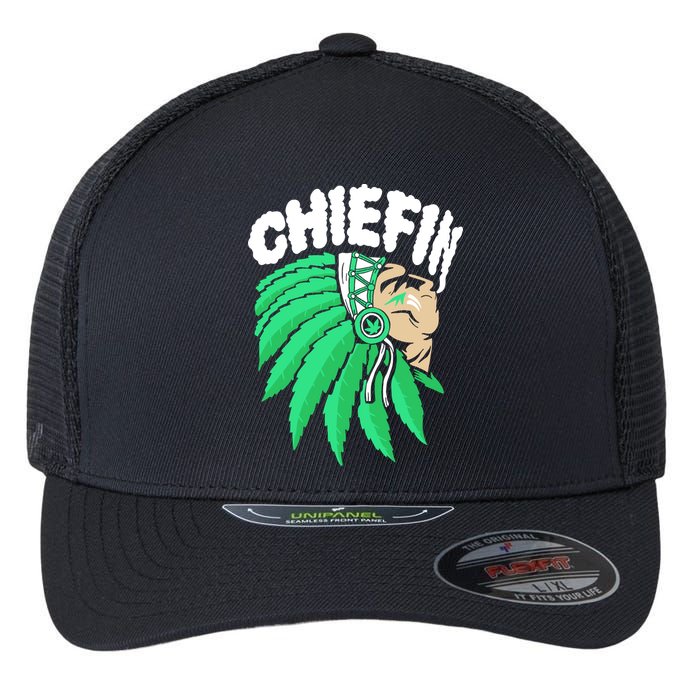 Chiefin Smoke Weed Native American Flexfit Unipanel Trucker Cap