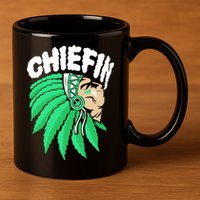 Chiefin Smoke Weed Native American 11oz C Handle Ceramic Mug