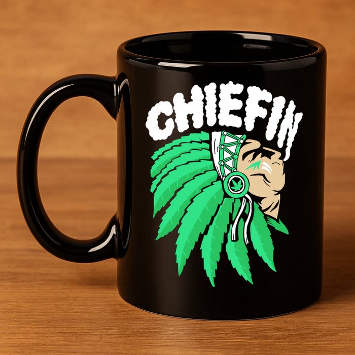Chiefin Smoke Weed Native American 11oz C Handle Ceramic Mug