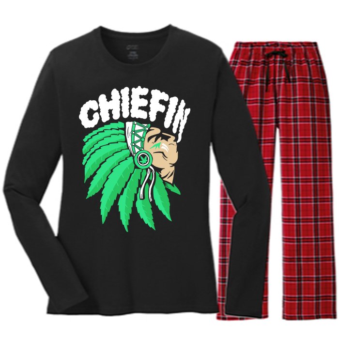 Chiefin Smoke Weed Native American Women's Long Sleeve Flannel Pajama Set 