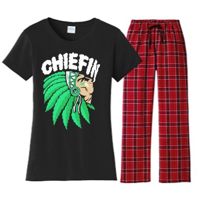 Chiefin Smoke Weed Native American Women's Flannel Pajama Set