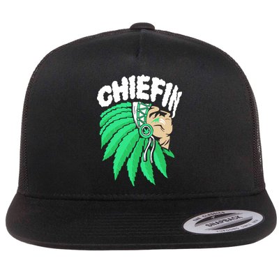 Chiefin Smoke Weed Native American Flat Bill Trucker Hat