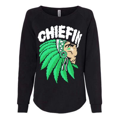 Chiefin Smoke Weed Native American Womens California Wash Sweatshirt