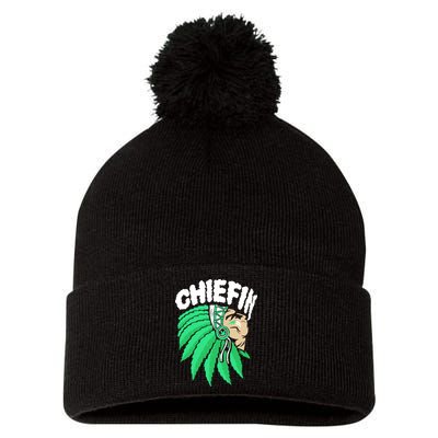 Chiefin Smoke Weed Native American Pom Pom 12in Knit Beanie