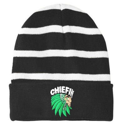 Chiefin Smoke Weed Native American Striped Beanie with Solid Band