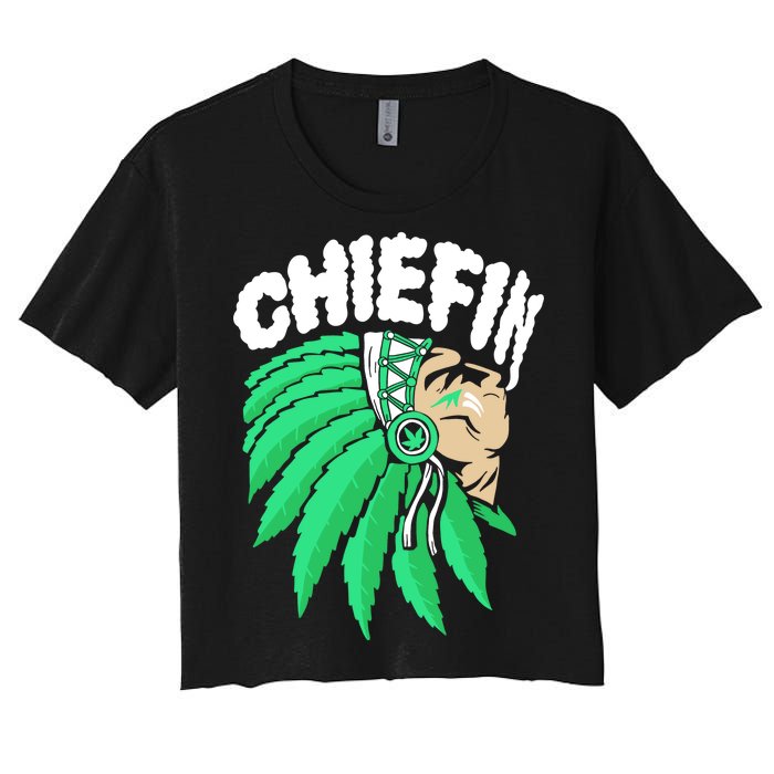 Chiefin Smoke Weed Native American Women's Crop Top Tee