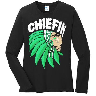 Chiefin Smoke Weed Native American Ladies Long Sleeve Shirt